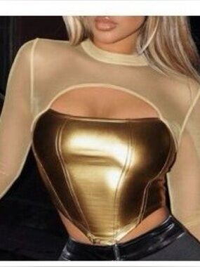 🪩 Mesh/Pleather Gold Top | BOGO dance top